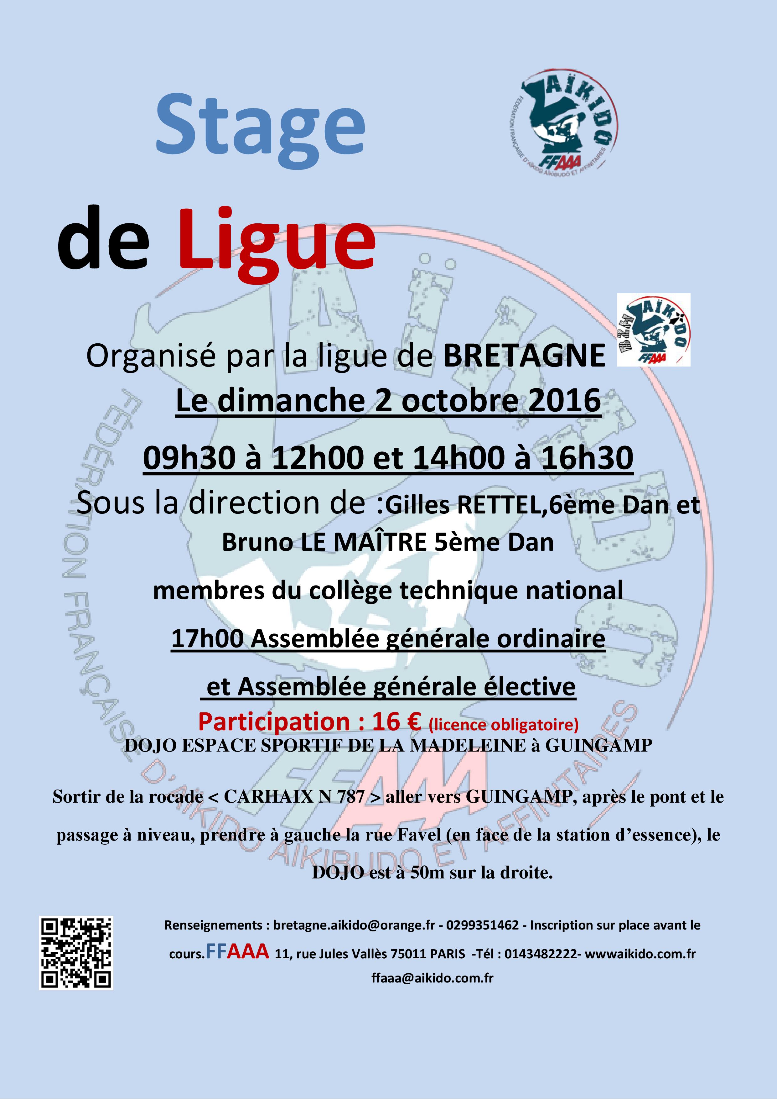 Affiche Stage de Ligue aïkido le 2 octobre 2016 à Guingamp (22).