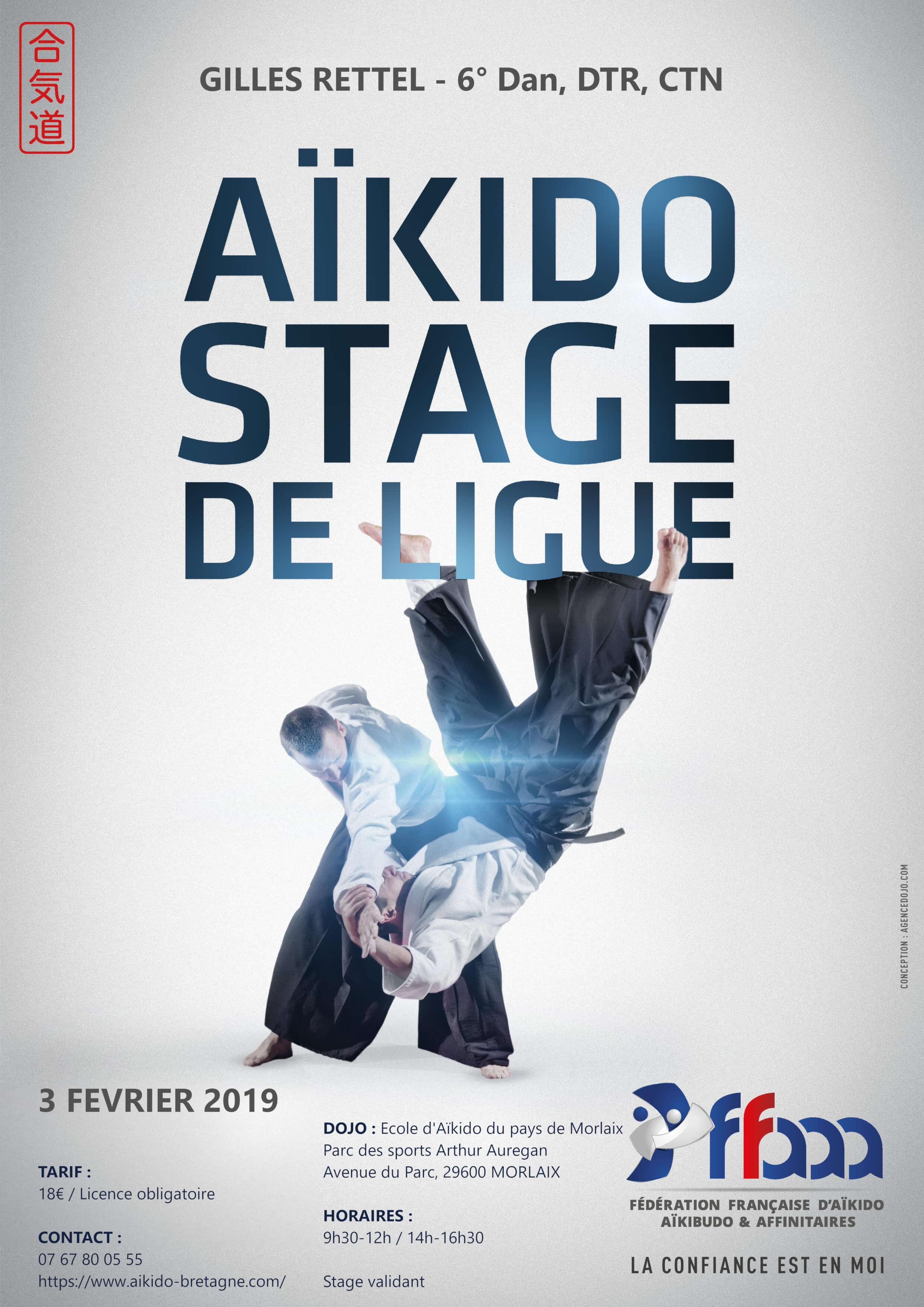 affiche du stage Aïkido de ligue du 3 février 2019 à Morlaix